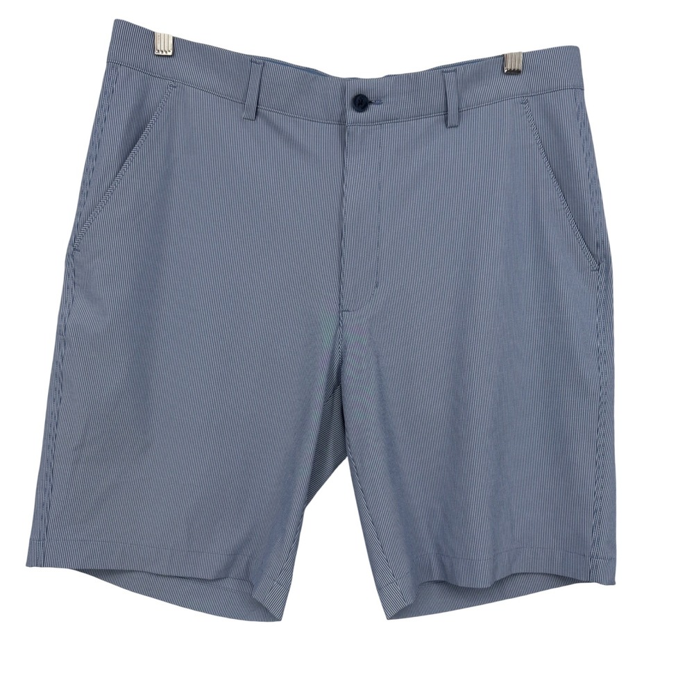 Greg Norman Golf Shorts Men 34 Blue White Striped Performance Stretch Casual